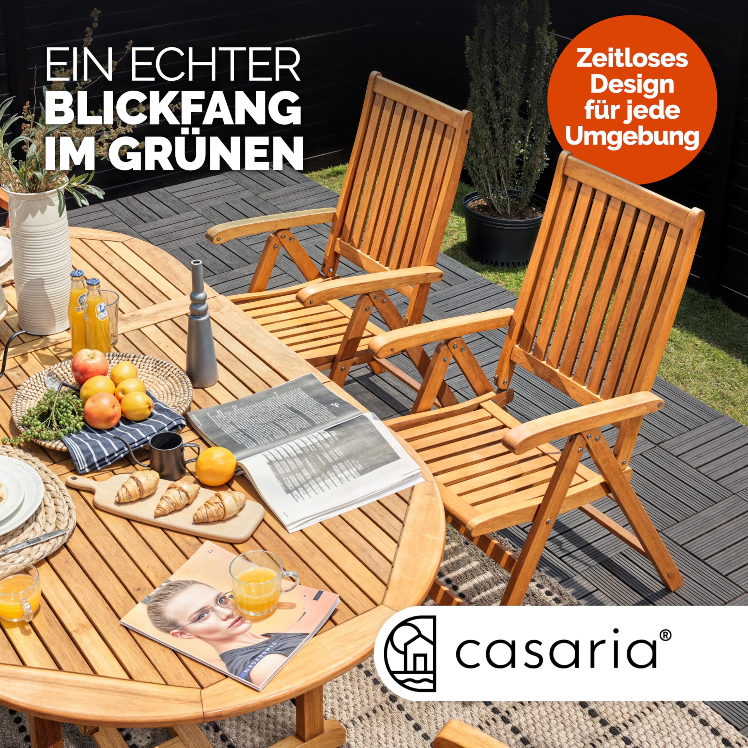 Casaria Chaises Pliantes Vanamo Bois d'eucalyptus Set de 4 | Chaise de jardin fauteuil terrasse pliable balcon