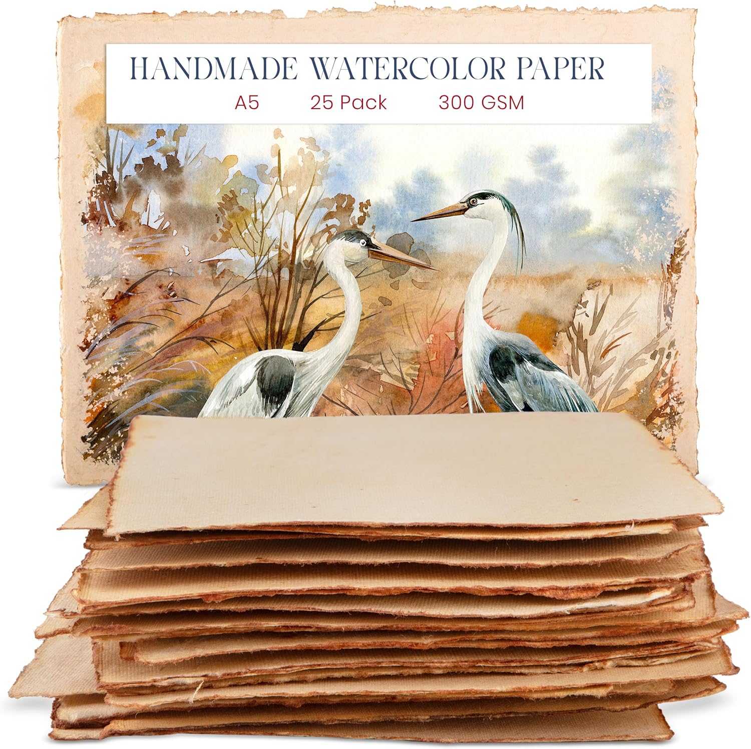 Wanderings 300 GSM Thick Handmade Watercolor Paper, A5 5.8"x8.3" Vintage Handmade Paper with Deckled Edge – Cold Press Antique Paper for Artists, Painting, Calligraphy, Crafts & Journaling – 25 Sheets