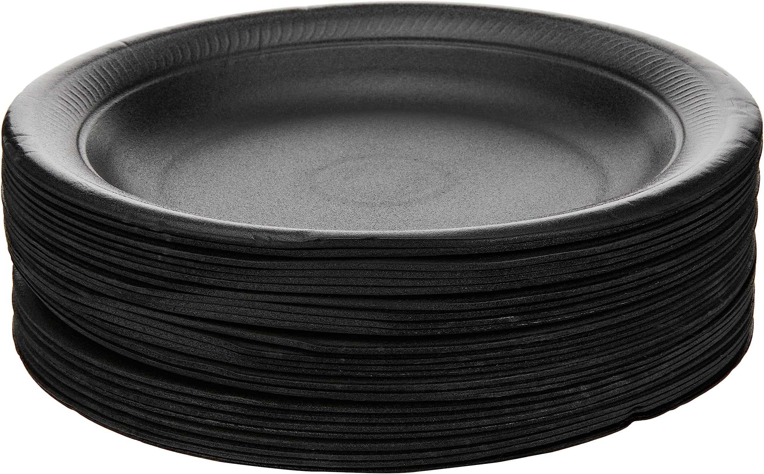 SNH Packing Foam Plate Black 10 Inch Disposable, Tableware, Birthday Parties, Office, Home Events, Camping - 25 Pieces.