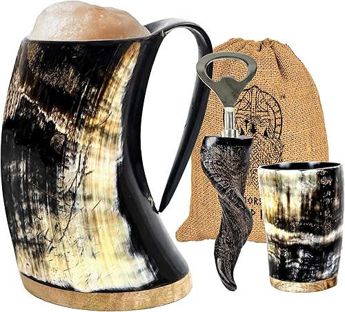 Miniatura 8 de Taza de cuerno vikingo para beber, 16-20 onzas, la mejor taza de cuerno de buey hecha a mano única para bebidas frías, 100% segura para alimentos.