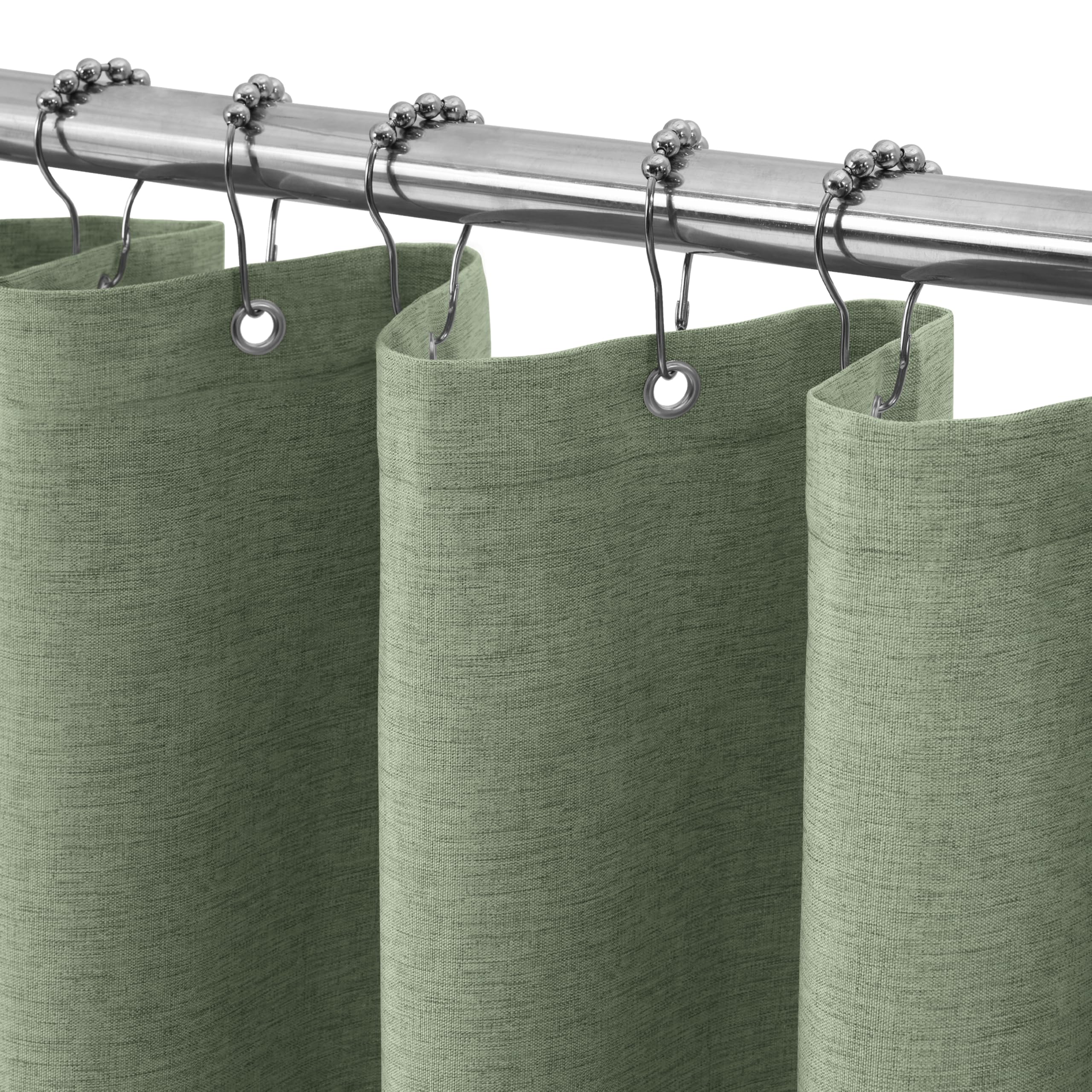 VANZAVANZU Duschvorhang mit Metall Duschvorhangringe Stoff Textil Badewannenvorhang Anti Schimmel Bad Vorhang Set Wasserdicht Badewanne Vorhang Schwerer Shower Curtain Badezimmer