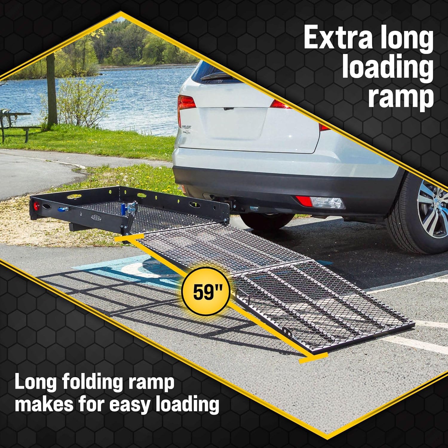 Titan Ramps Wheelchair Scooter Carrier for Car Truck SUV, 2" Hitch, Extra Long Folding Ramp, 500 lb Capacity, 52" x 48" Cargo Carrier for Vehicles