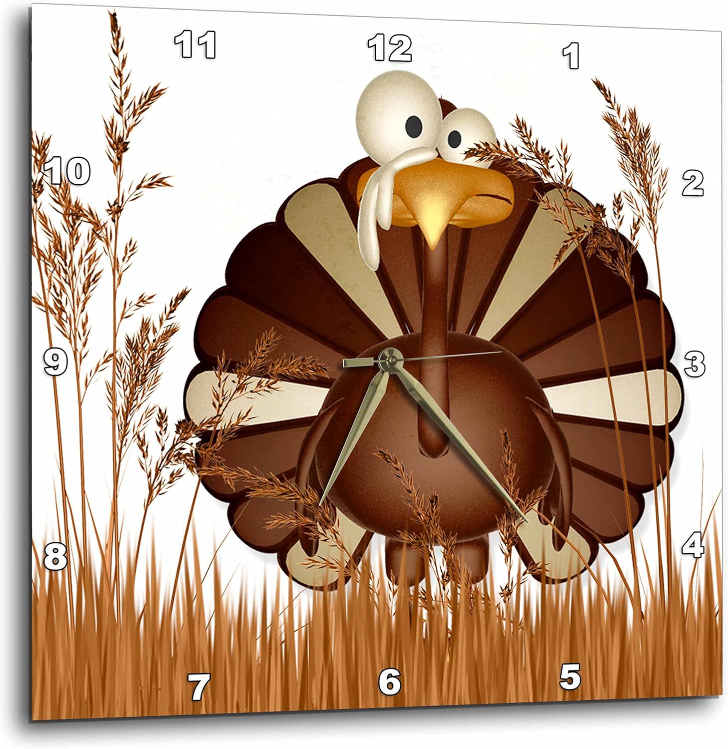 3dRose DPP_164721_1 Funny Turkey in Tall Fall Grasses for Thanksgiving Wall Clock, 10 by 10"