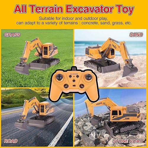 Miniatura 6 de Excavadora de control remoto, juguetes para niños, 11 canales 2 en 1 RC Excavadora de juguete con excavadora de niveladora, regalo de cumpleaños de