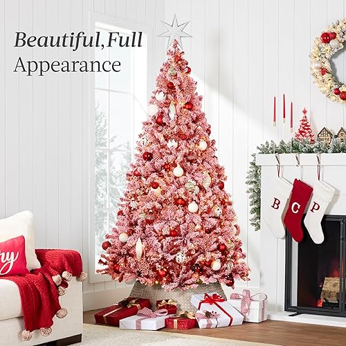 Miniatura 80 de Best Choice Products Árbol de Navidad rosa preiluminado de 6 pies, abeto completo con nieve artificial, decoración navideña con 250 luces, 928