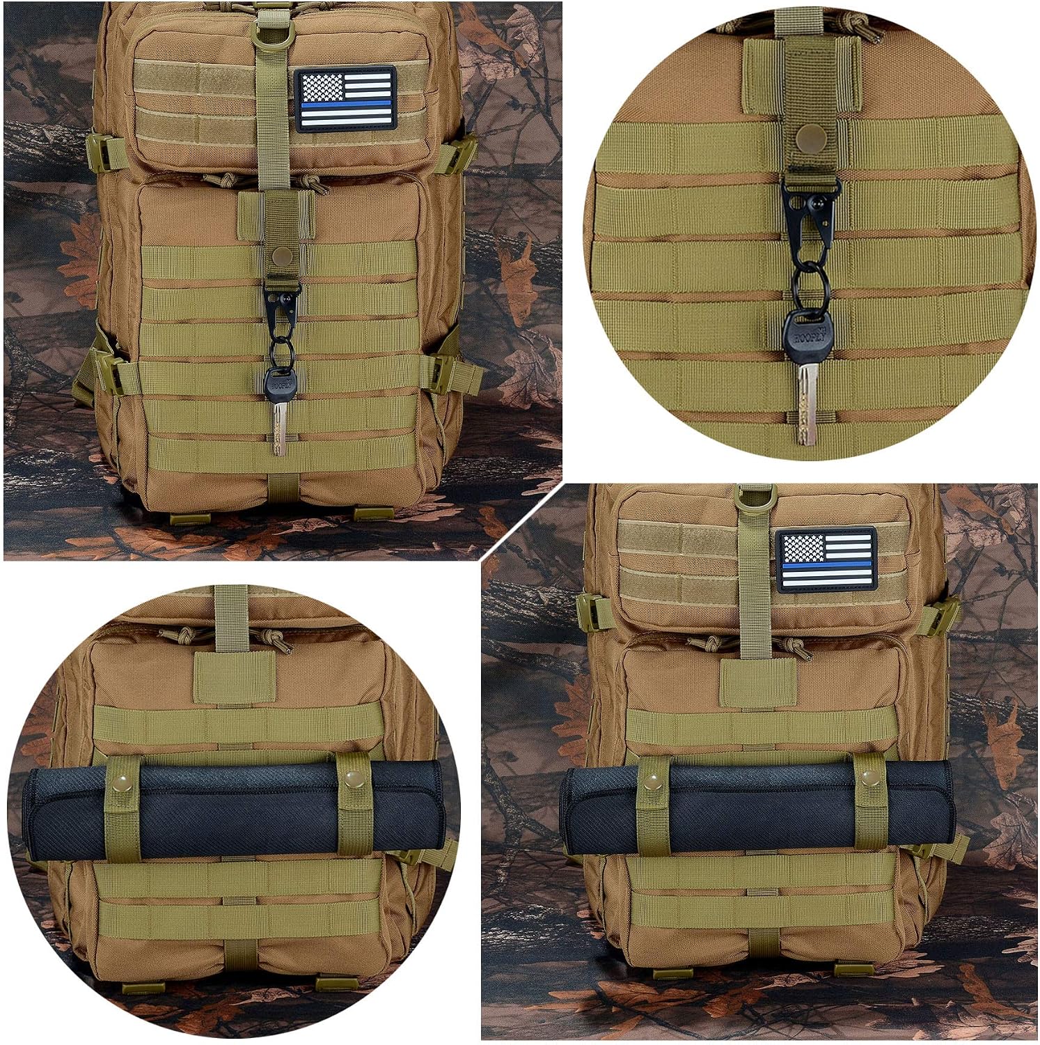 BOOSTEADY Kit of 13 Attachments for Molle Bag Tactical Backpack Vest Belt,D-Ring Grimlock Locking, Web Dominator Elastic Strings & Buckle,4" MOD Straps,Key Ring Holder in Zippered Pouch