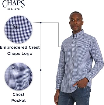 Chaps Men's Classic Fit Long Sleeve Button Down Stretch Poplin Casual Shirt