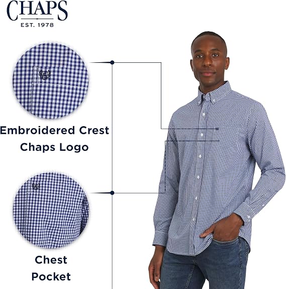 Chaps Men's Classic Fit Long Sleeve Button Down Stretch Poplin Casual Shirt
