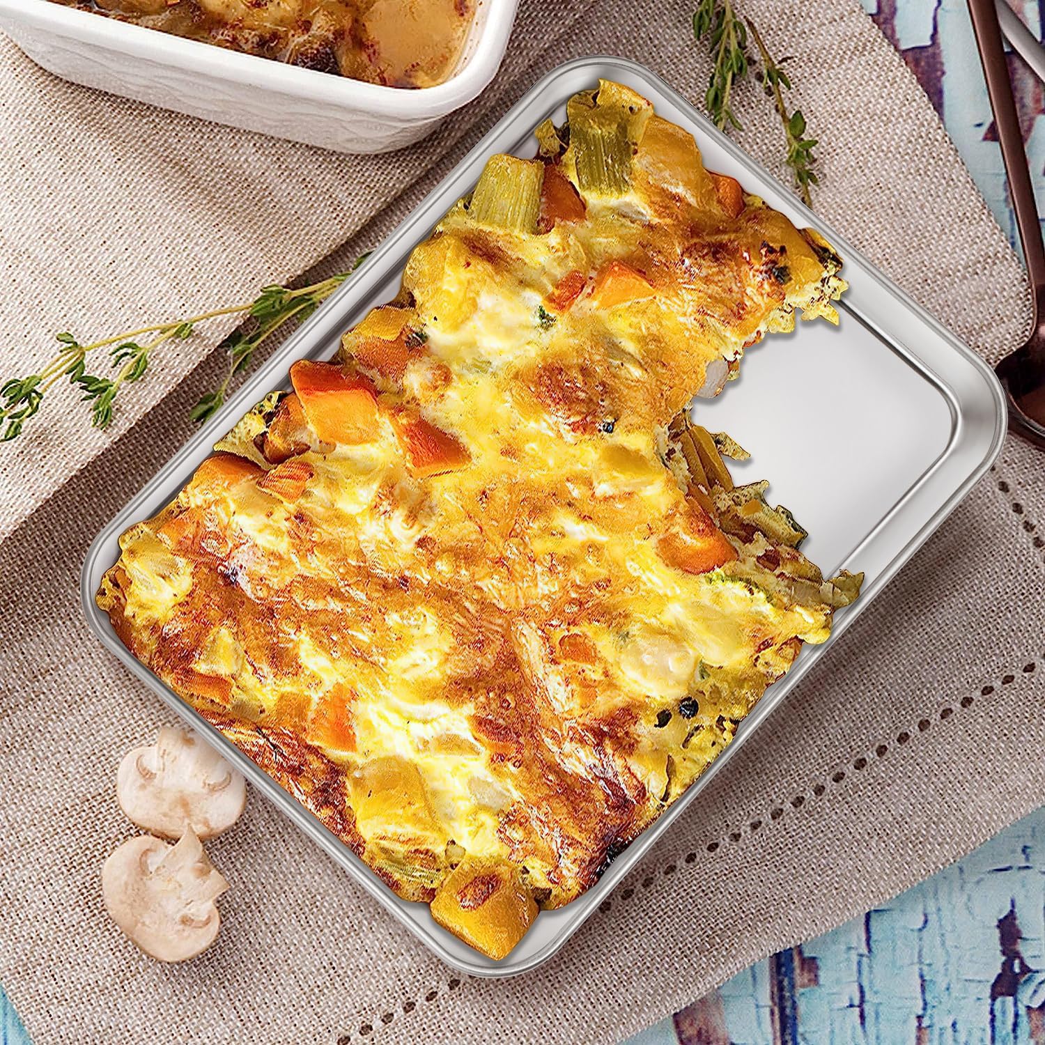 Set di 4 teglie da forno rettangolari in acciaio inox, atossiche e sane, resistenti e durevoli, rifiniti a specchio e lavabili in lavastoviglie