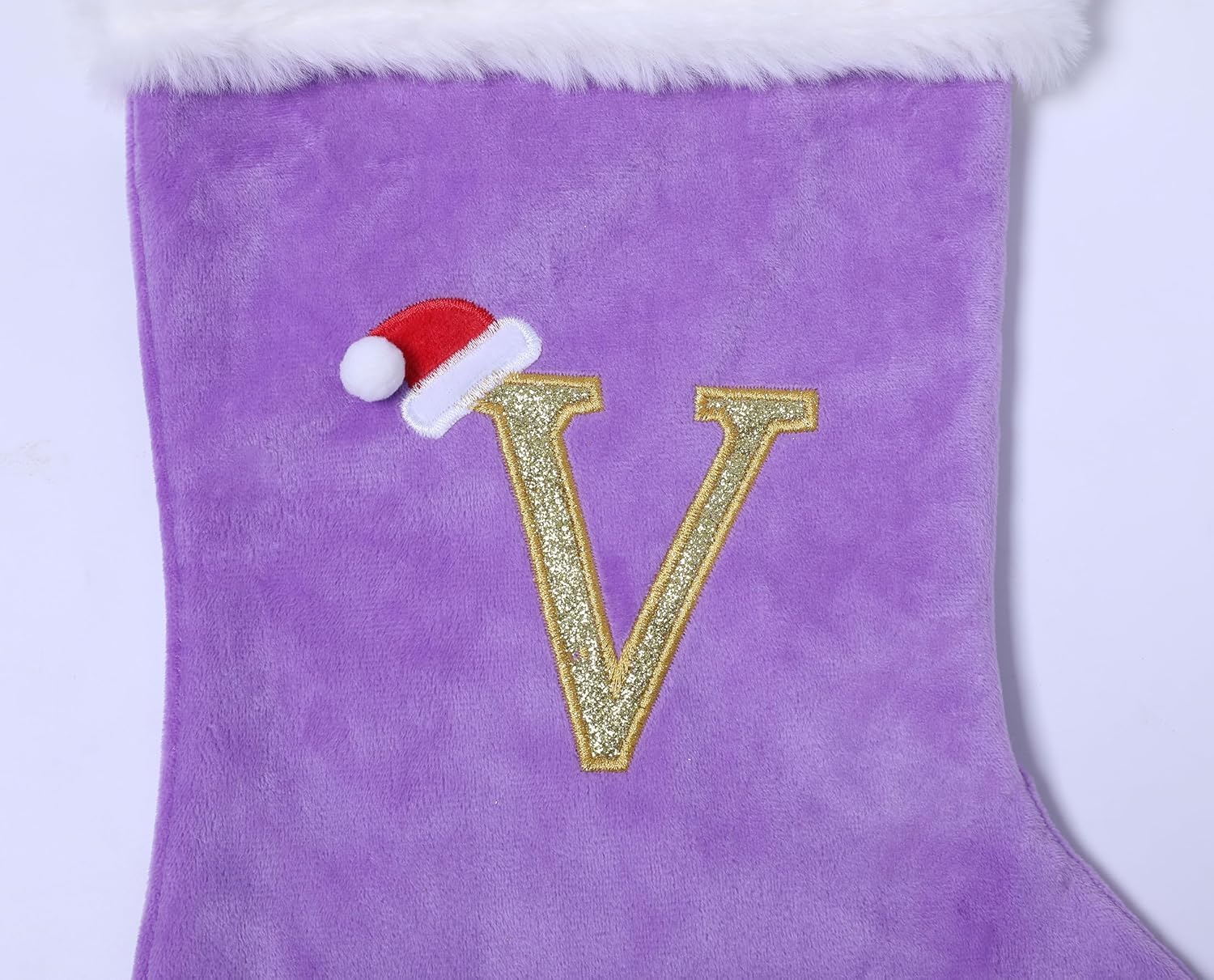 20-Inch Christmas Stocking with Embroidered Letter, Thick and Luxurious Purple Velvet with Super Soft Plush Cuff Personalized Festival Decoration for Xmas and New Year Party (Letter A) - Image 5