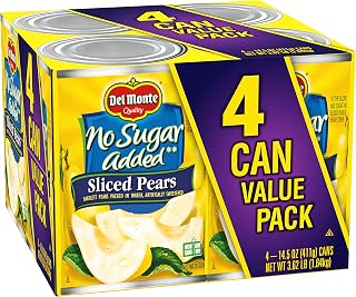 Del Monte No Sugar Added Sliced Bartlett Pears 4-Pack, 14.5oz Cans in Water - Non-GMO Healthy Fruit Snack