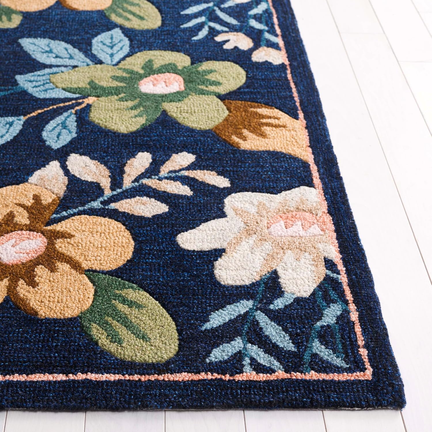 Safavieh Blossom Collection Runner - 2'6" x 8', Navy & Green, Handmade Wool, Floral Design, Ideal for The Living Room, Dining, Bedroom (BLM571N)