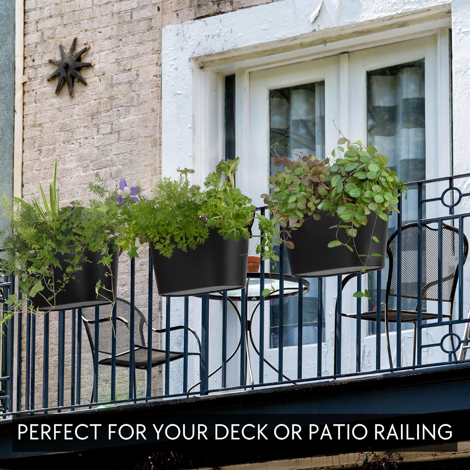 KIBAGA Beautiful Hanging Flower Pots for Outside Railing Or Fence - Stylish Set of 3 Outdoor Planters for Any Balcony, Porch or Deck - Window Planter Boxes are Perfect for Your Flowers