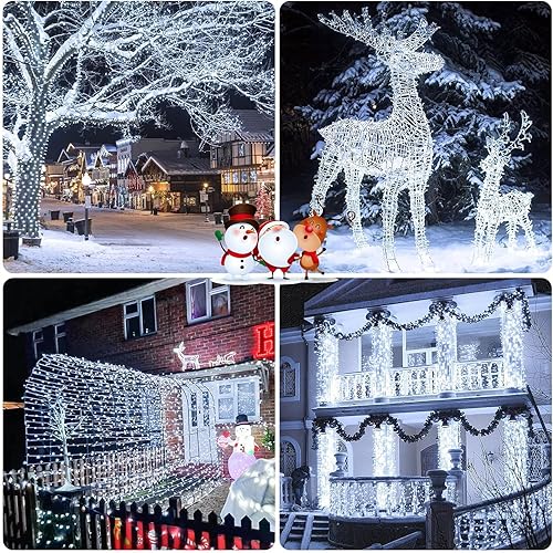 Miniatura 8 de 1000 luces LED de Navidad de 328 pies para exteriores, 8 modos de iluminación, tira de luces blancas con control remoto, luces de Navidad para