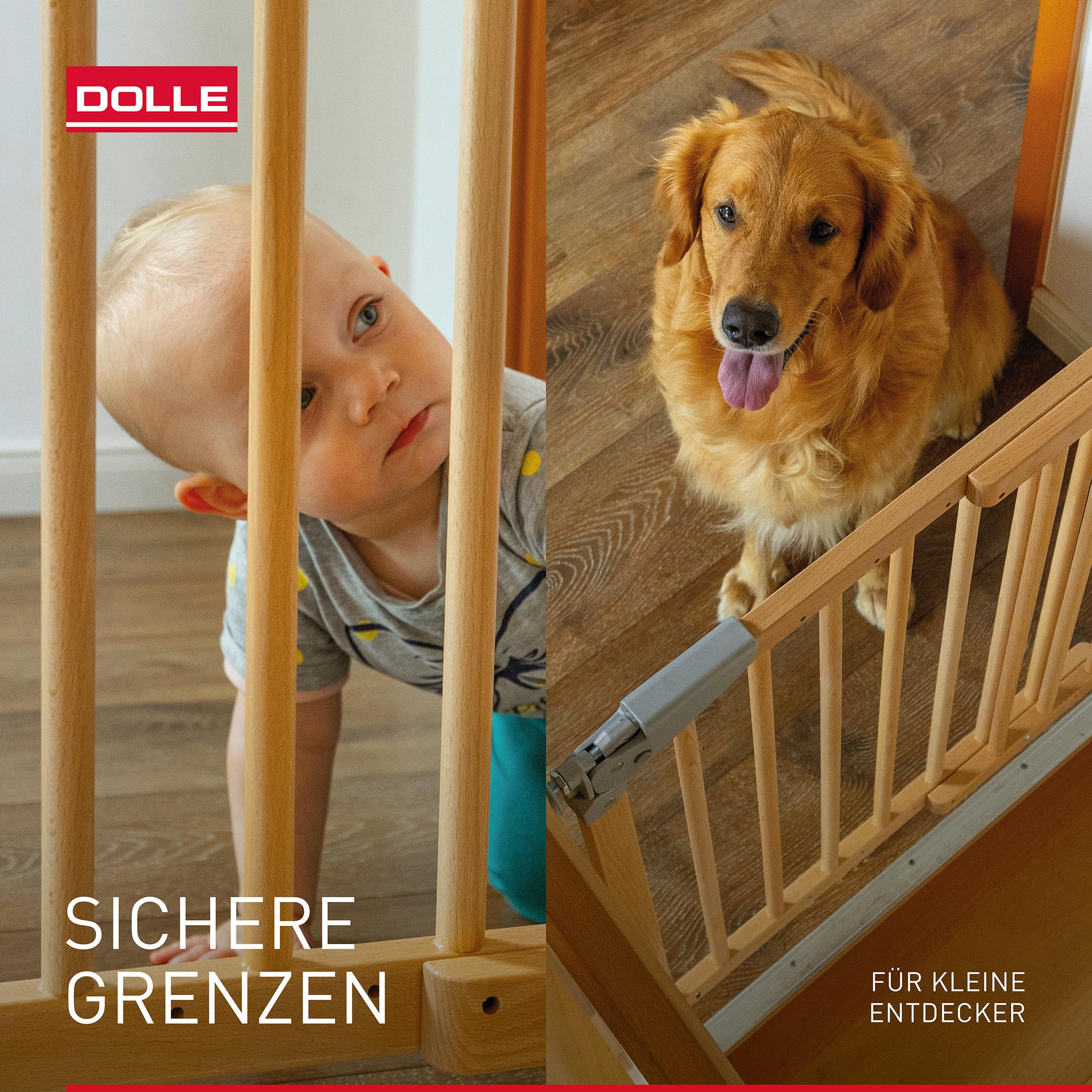 DOLLE Kinderschutzgitter Massivholz Natur Breite 75,6-110,4 cm mit Einhand- Sicherheitsverschluss
