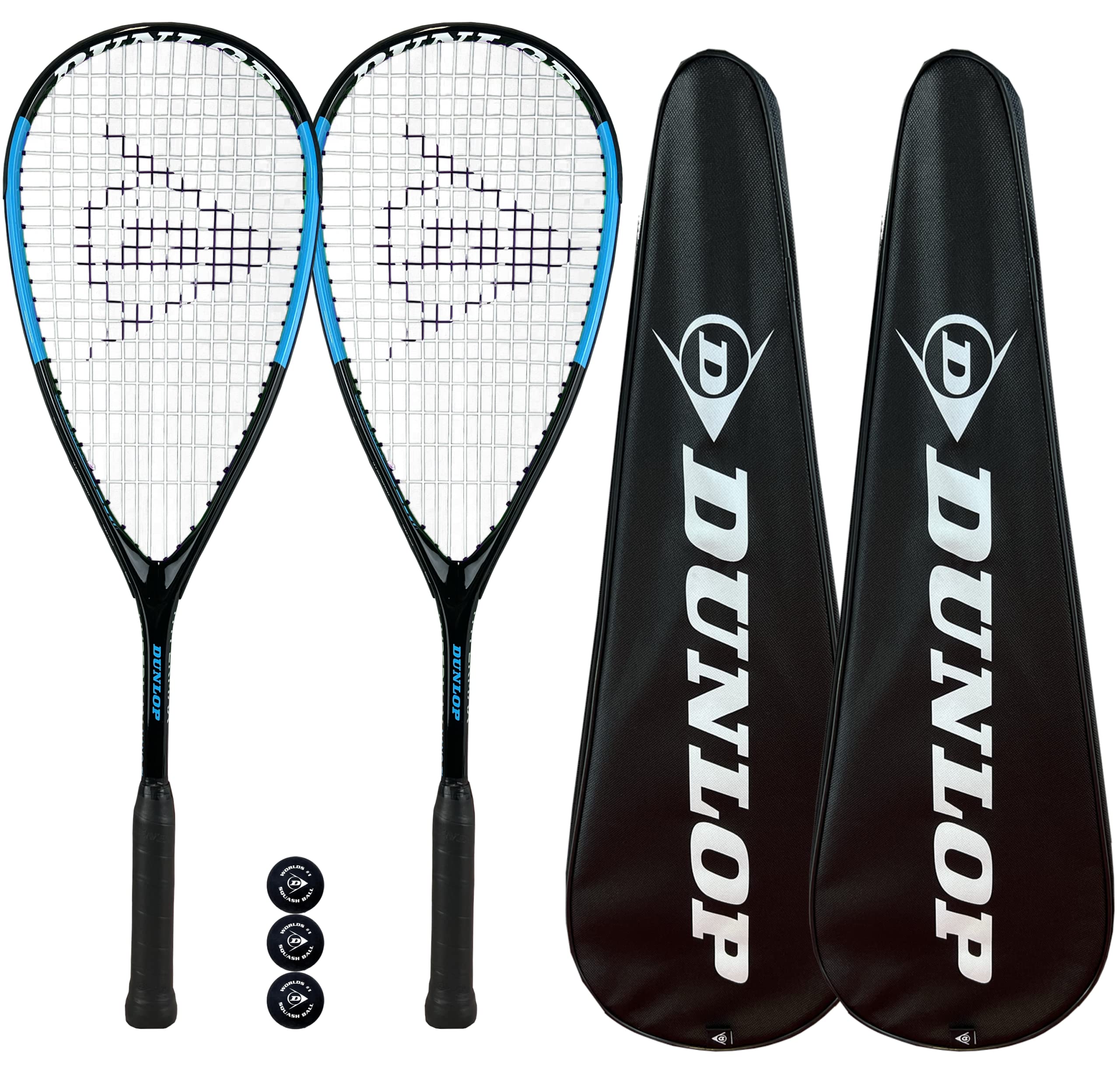 Dunlop Hypermax Squash Racket Twin Set inc Protective Covers & 3 Squash Balls (Various Model Choice) (Hypermax Nano)