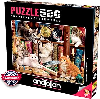 Anatolian Puzzle - Kittens in The Library - 500 Piece Jigsaw Puzzle #3618, Multicolor