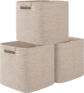 OIAHOMY Storage Cubes 11 Inch Storage Bins-3-Pack, Cotton Rope Woven Bas...