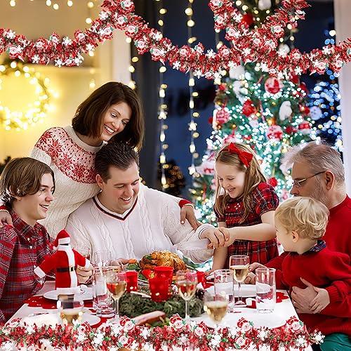Miniatura 6 de Guirnalda de oropel de Navidad de 50 pies con Papá Noel y copo de nieve, rojo, verde, brillante, metálico, para árbol de Navidad, hogar, manto,