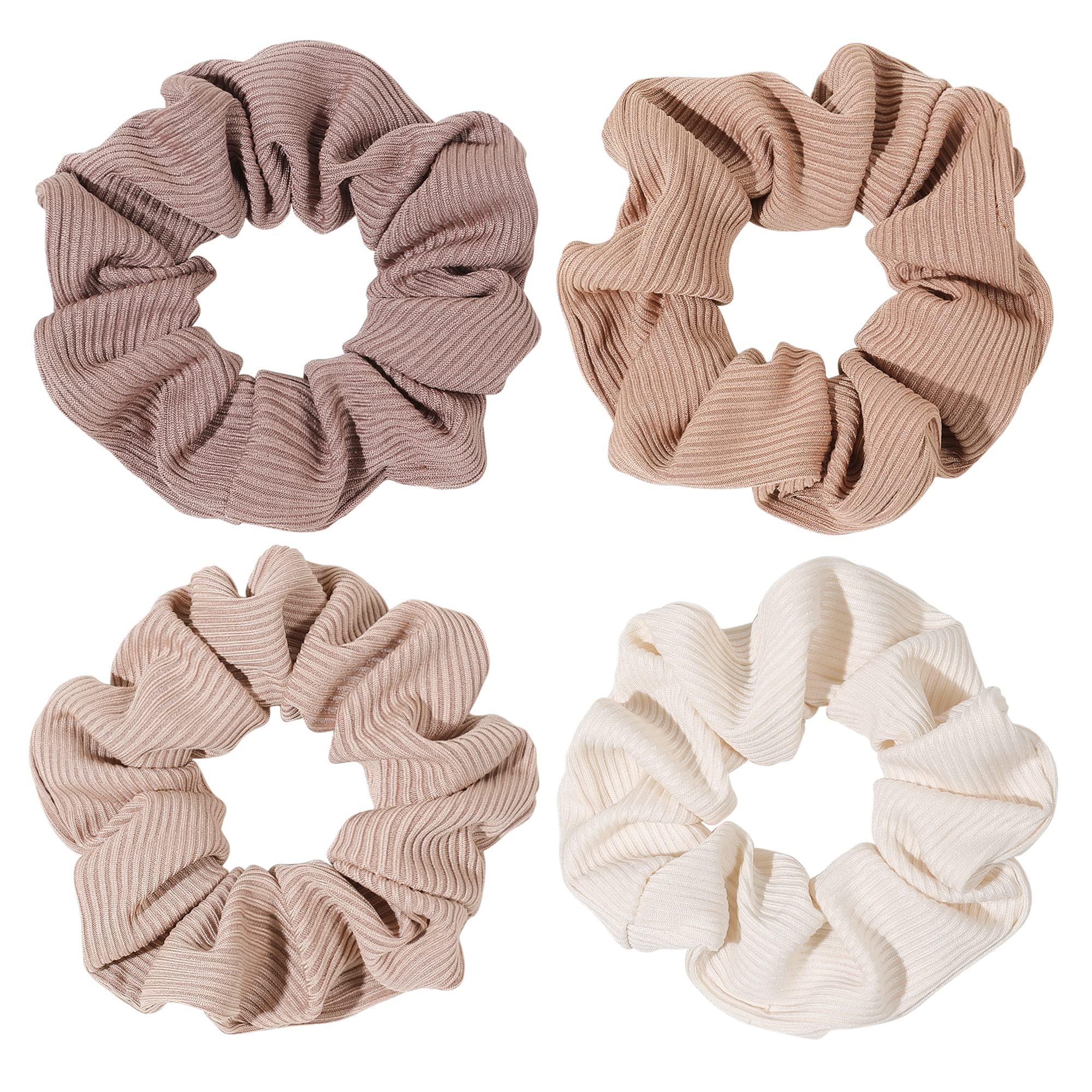 IvyuScrunchie, Big Cotton Scrunchies for Women's and Girls, Brown Service, 4 Count, for All Hair Types, No Crease or Damage
