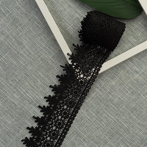 Miniatura 5 de Cinta de encaje negro de 11 yardas de ancho, borde bordado, para costura, manualidades, boda, apliques, decoración del hogar