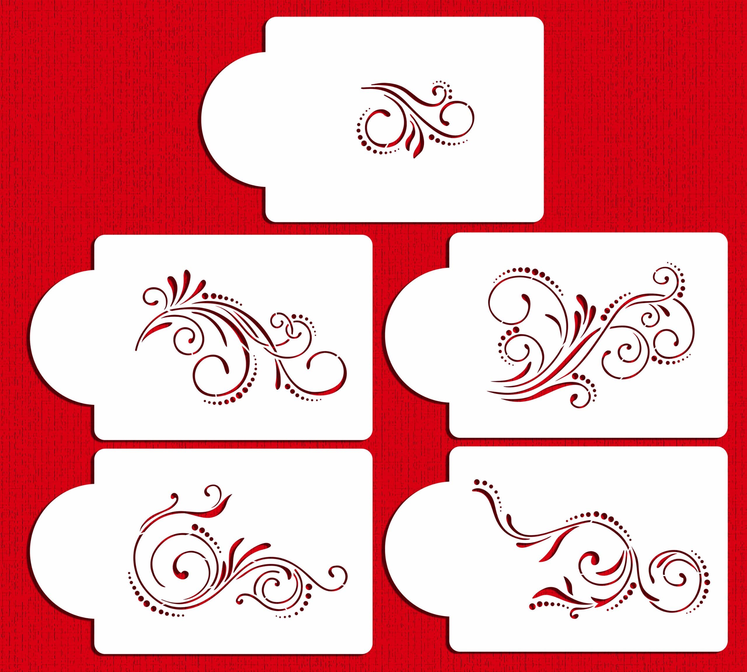 C480 Five Scroll Cake Stencil Set, Beige/semi-transparent