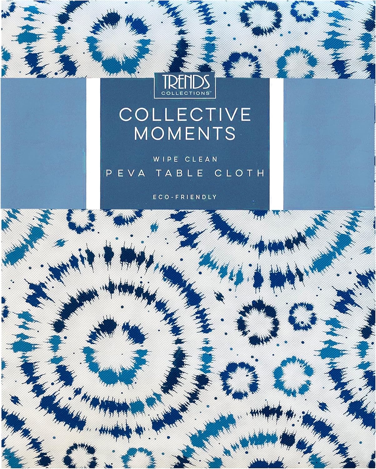 Lintex Tie Dye Blue Starburst Non Toxic PEVA Vinyl Tablecloth with Flannel Backing