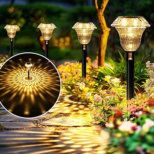 Miniatura 10 de SOLPEX Luces solares para camino Decoración de jardín para el patio, luces solares para jardín alimentadas por energía solar, iluminación Blanco