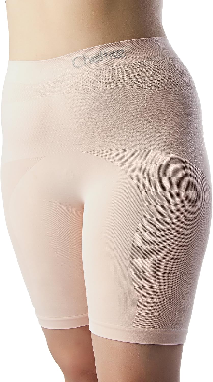 Chaffree Womens Anti Chafing Brief Knickers, Latex Free Briefs, Exercise Running Gym Sports Underwear, Ladies Plus Size Stop Thigh Rubbing Panties, Seamless 1Pk (SM; Waist Midi; Leg Short, Skin Pink)
