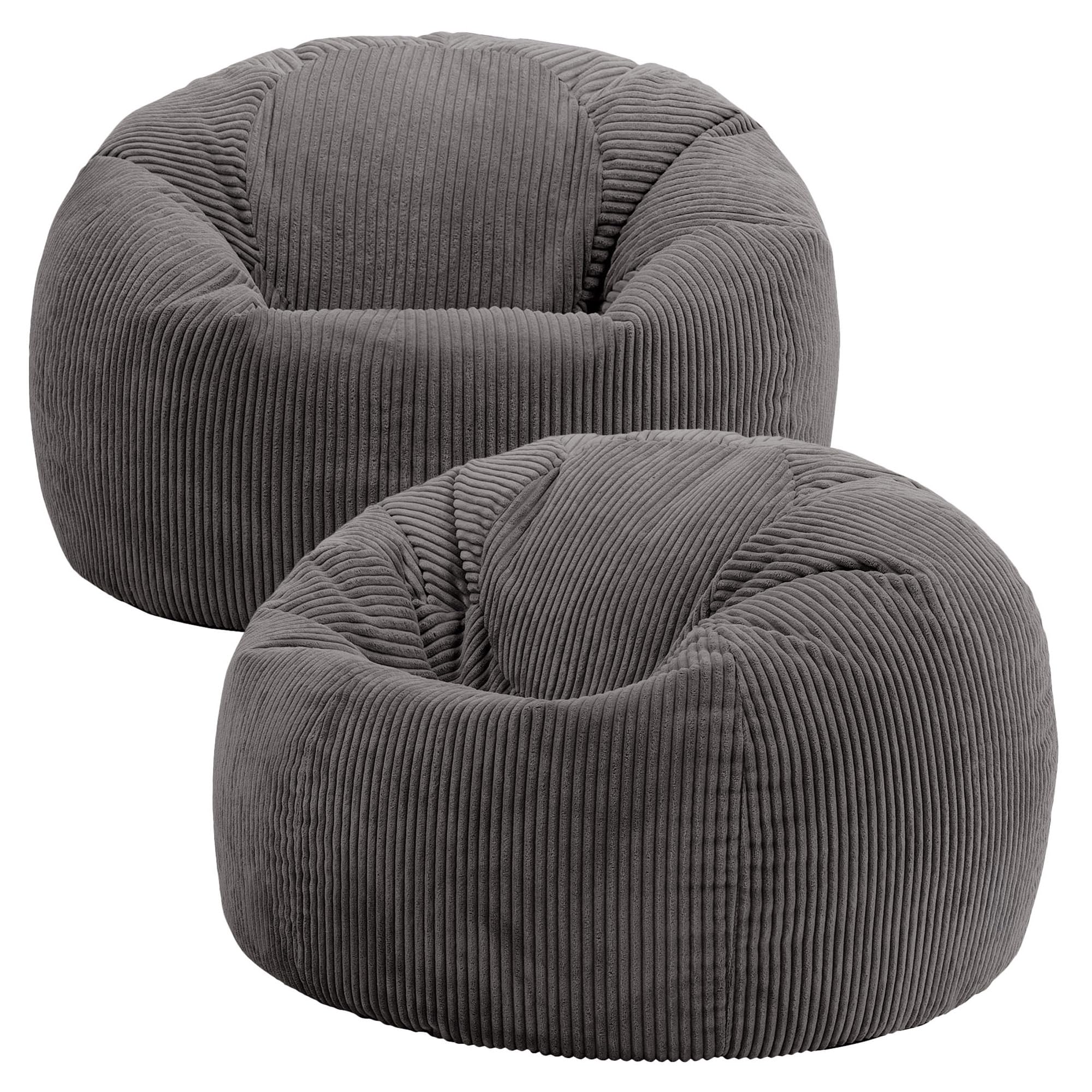 icon Kingston Cord Bean Bag, Set of 2, Charcoal Grey, Large Adult Bean Bag Chair with Filling Included, Comfy Chair, Living Room Furniture, Bedroom Furniture
