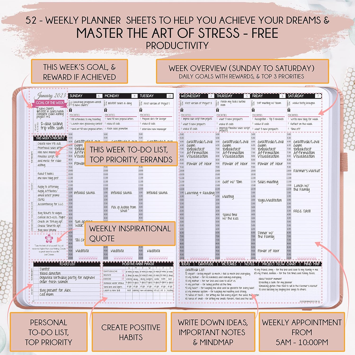 Academic Planner 2025-2026 - Weekly and Monthly Planner to Increase Productivity & Happiness | Daily Manifestation Journal | Goal, Gratitude Journal & Stickers | Dated from July 2025 - July 2026