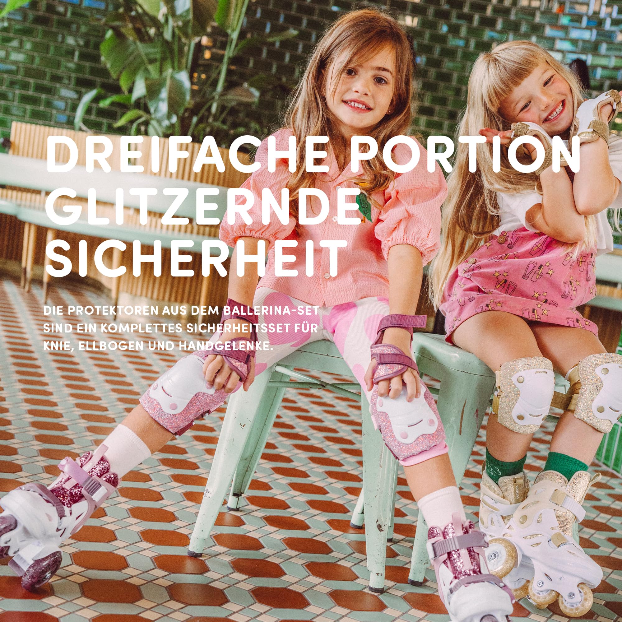 Cariboo Ballerina – Verstellbare Kinder-Inlineskates mit Schutzset (3-teilig), LED-Räder, Sicherheitsstopper, Einfaches Lernen, Glitzerdesign