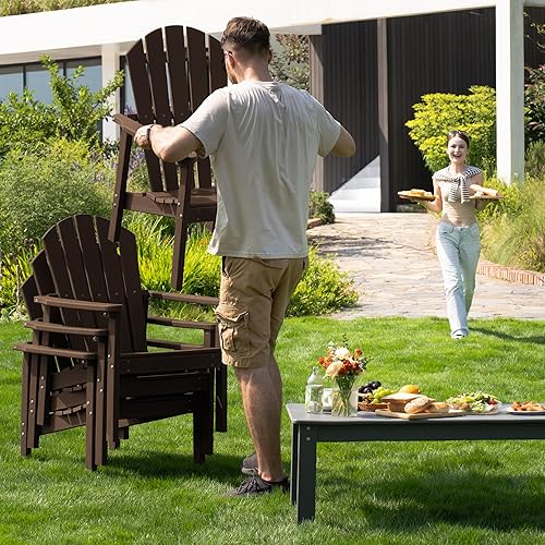 Miniatura 2 de nevilywood Juego de 2 sillas Adirondack compactas apilables de polietileno de alta densidad de 26.3 pulgadas de ancho, diseño duradero, ahorro de