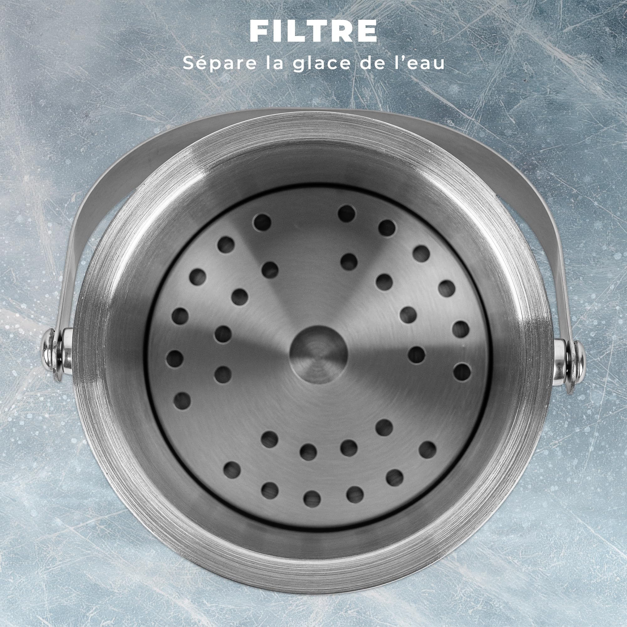 KARL HAUSMANN Seau a Glacon 1,3L avec Couvercle, Pince et Égouttoir - Seau à Glaçons Inox Argent Double Paroi Isotherme, Garde les Glaçons Secs, Idéal Cocktails, Bar, Apéritif