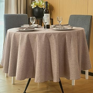 Mebakuk Round Table Cloth Linen Farmhouse Tablecloth Waterproof Anti-Shrink Soft and Wrinkle Resistant Decorative Fabric Table Cover for Kitchen Flaxen, 70" Round 4-6 Seats