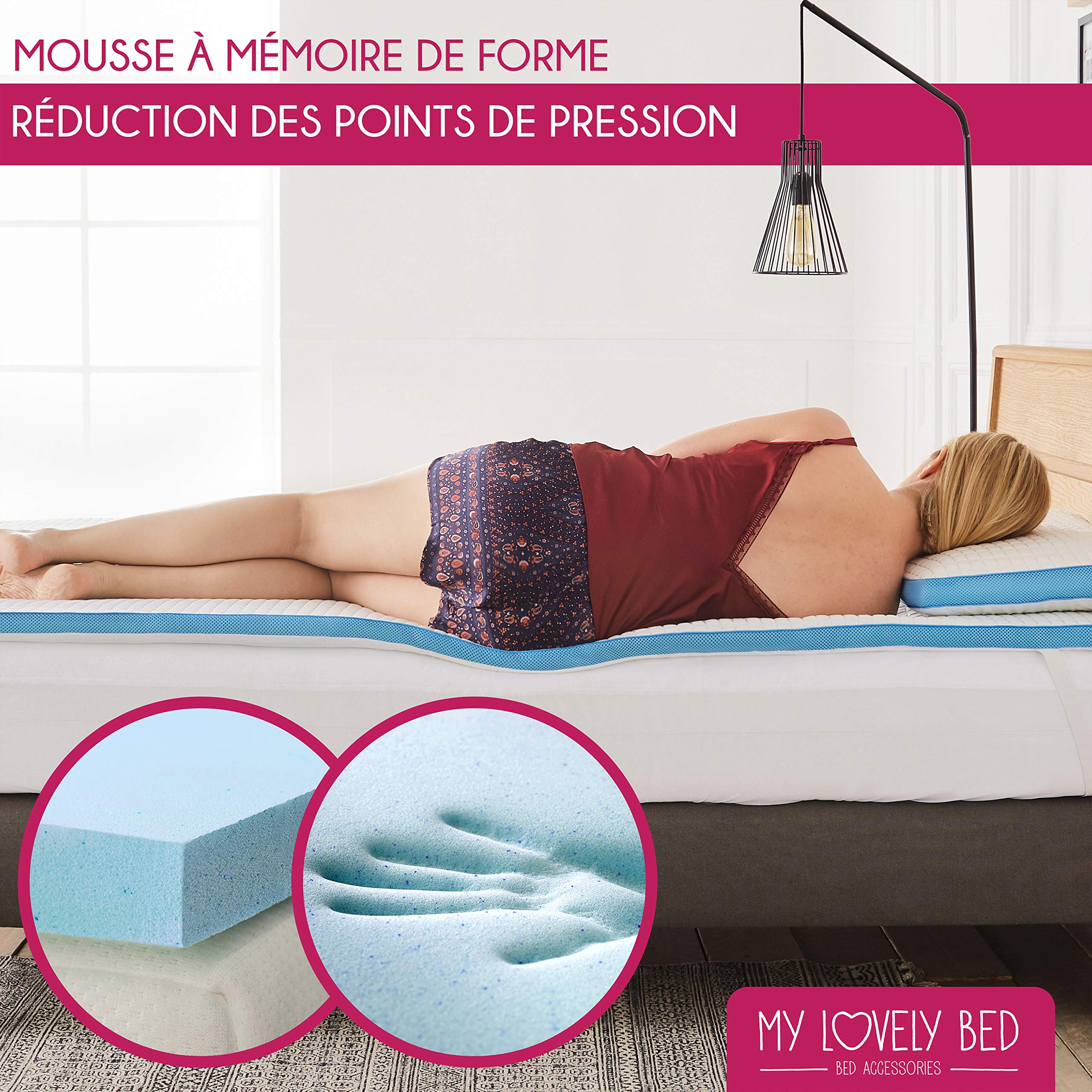 Surmatelas Mémoire de Forme Rafraichissant | 180x200 cm | Refroidissant : Mousse viscoélastique infusée de Gel Frais | Respirant et Moelleux | Épaisseur 4 cm