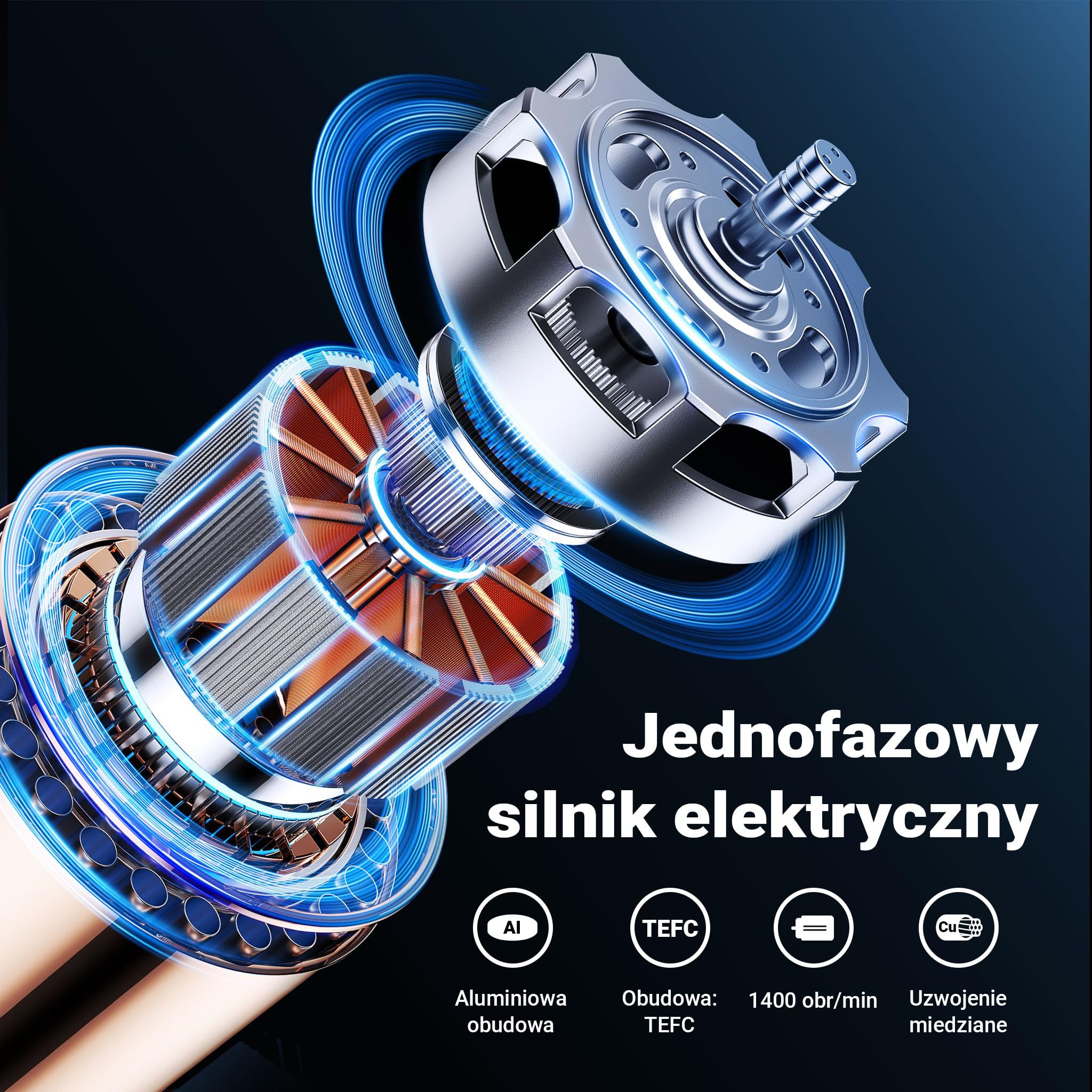 Wiltec Jednofazowy silnik elektryczny, 4-biegunowy 0,37 kW (0,5 KM), obudowa aluminiowa, silnik indukcyjny 1400 obr/min