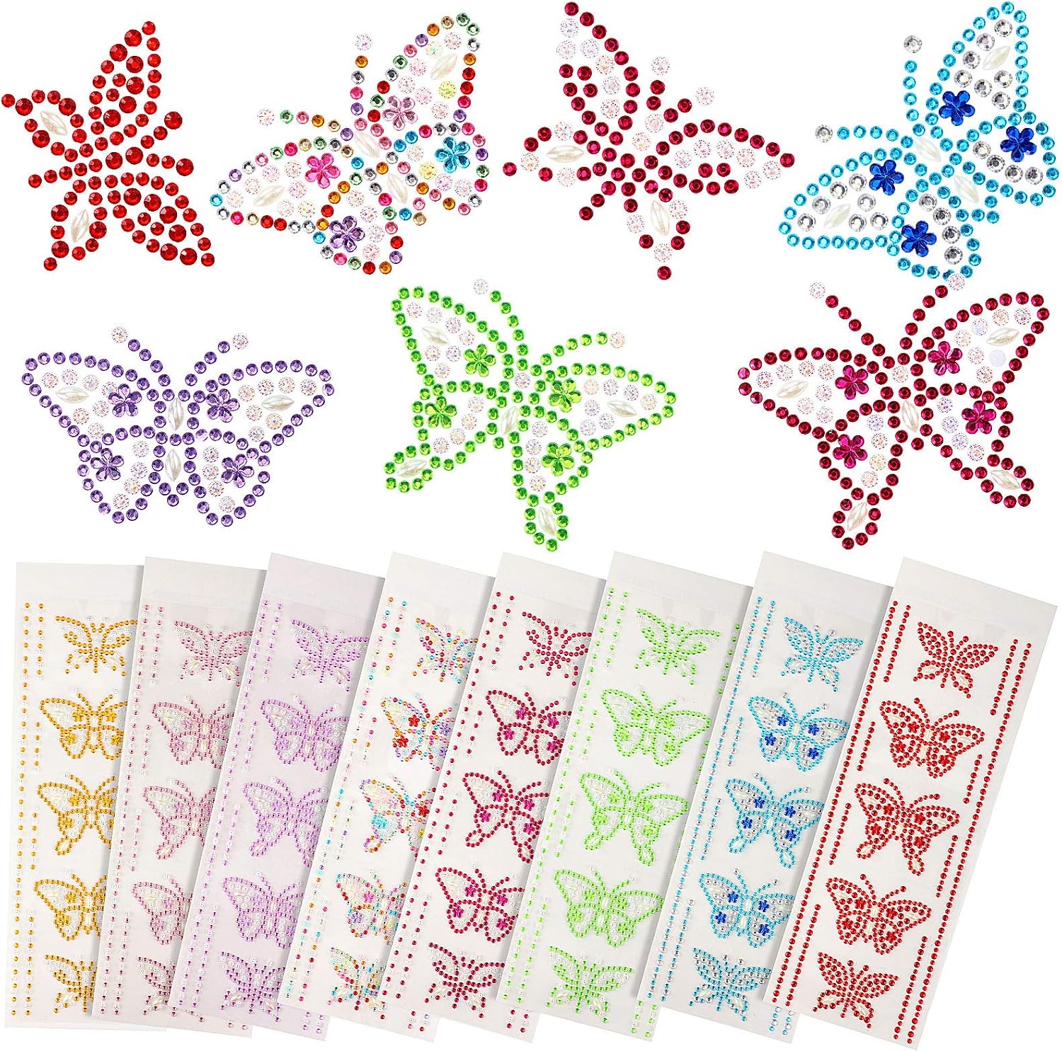 Zonon 40 Pcs Butterfly Rhinestone Stickers Body Face Hair Gem Decor