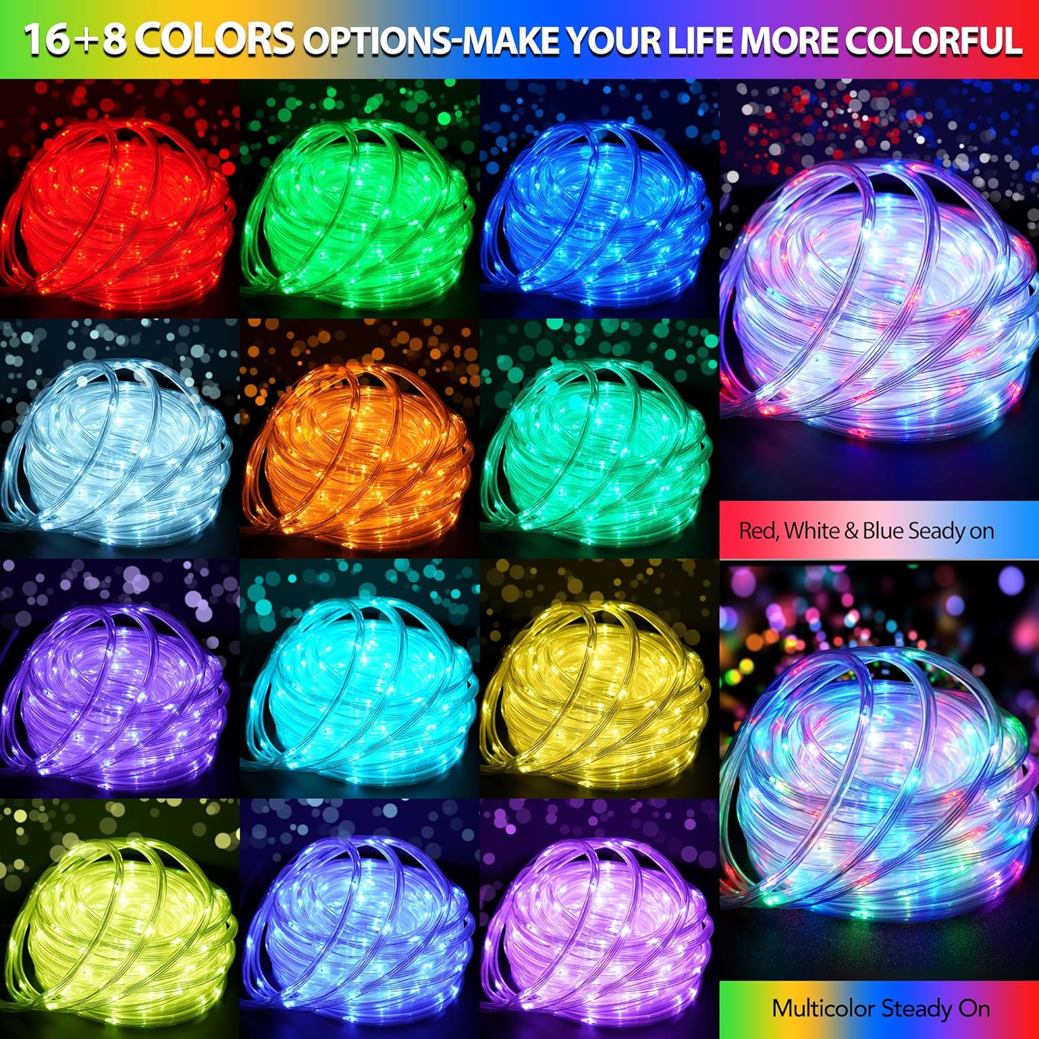 Omika 100FT Connectable Rope Lights for Outside, 300LED Color Changing Outdoor String Light with Remote, 24 Colors Waterproof Twinkle Tube Light for Indoor Bedroom Patio Garden Holiday Halloween Decor