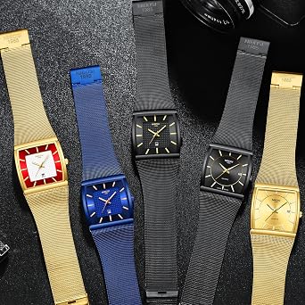 NIBOSI Men's Watch Analog Quartz Black Dial Mens Watch Business Waterproof Military Stainless Steel Gold Dress Watch Auto Date,Blue