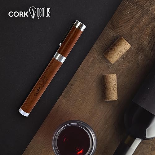 Miniatura 7 de Cork Genius Wine Pen Pro, acabado de madera, abridor de botellas de vino con bomba de aire, abridor de vino compacto manual con presión de aire,