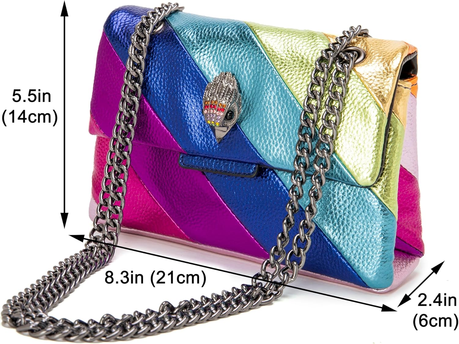 Rejolly Rainbow Stripe Crossbody Shoulder Bag for Women Color Blocking PU Leather Colourful Purse with Chain Strap | PU Leather, with Chain Strap - Image 4