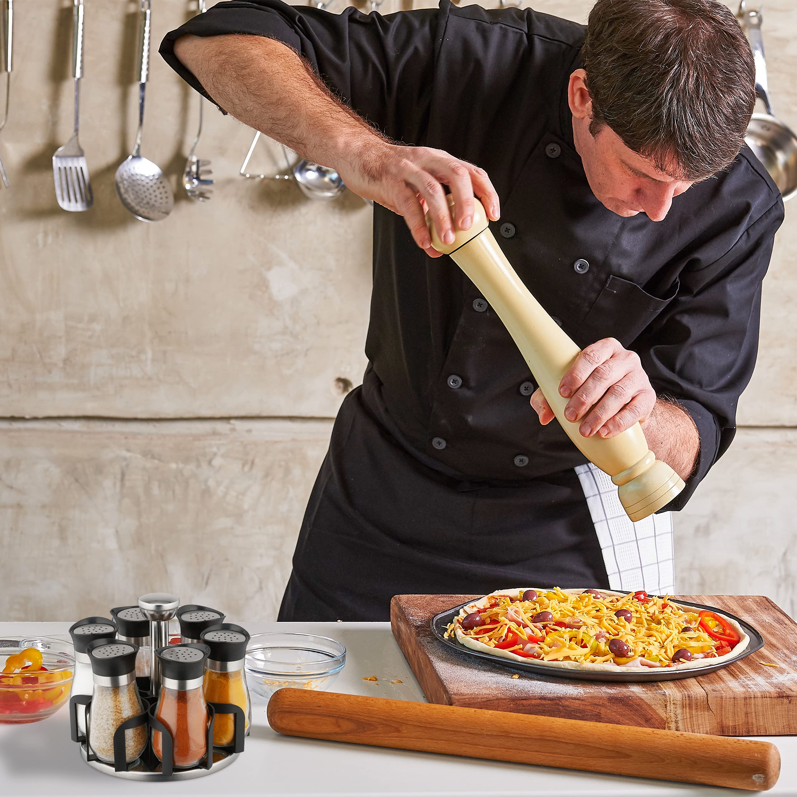 Relaxdays Porta Spezie Girevole Con 12 Barattoli - Organizer Rotante 360° Acciaio E Vetro - Foto 12