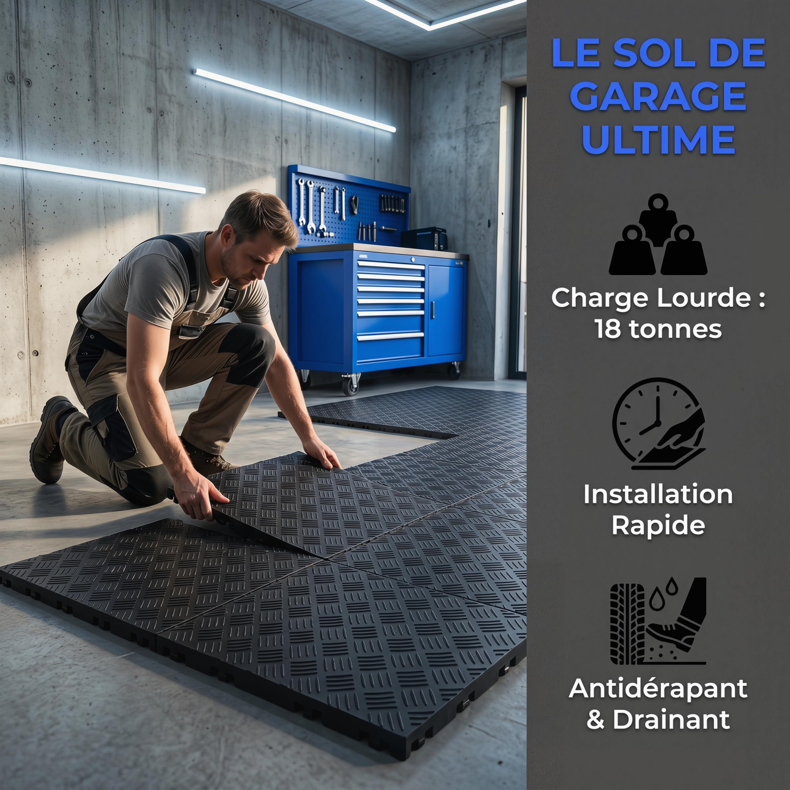 Bimiti - Lote de 20 losas de suelo de garaje modular, 40 x 40 cm, polipropileno antideslizante, resistente al desgaste, fácil de instalar y limpiar, suelo para garaje, taller y gimnasio (3,2 m²)