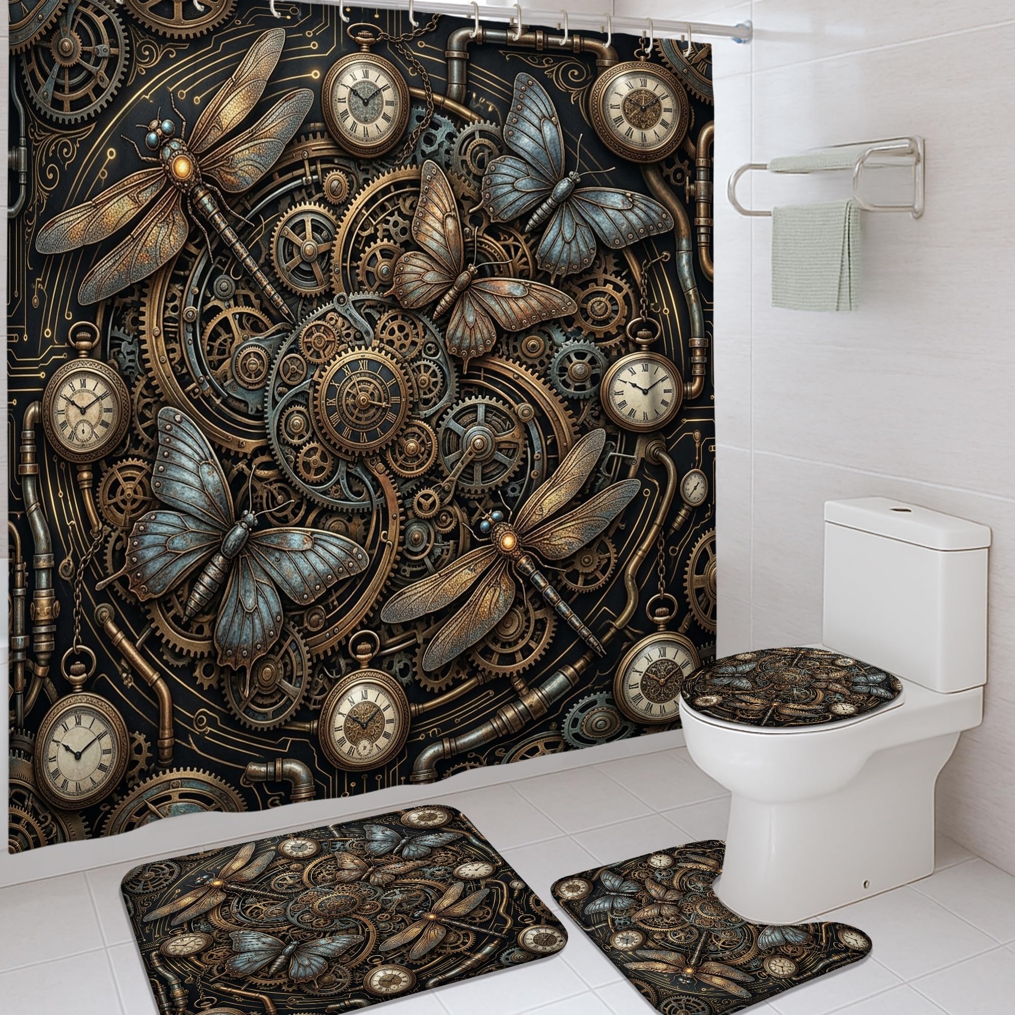 Rideau de douche style steampunk industriel pour éliminer l'eau au sol
