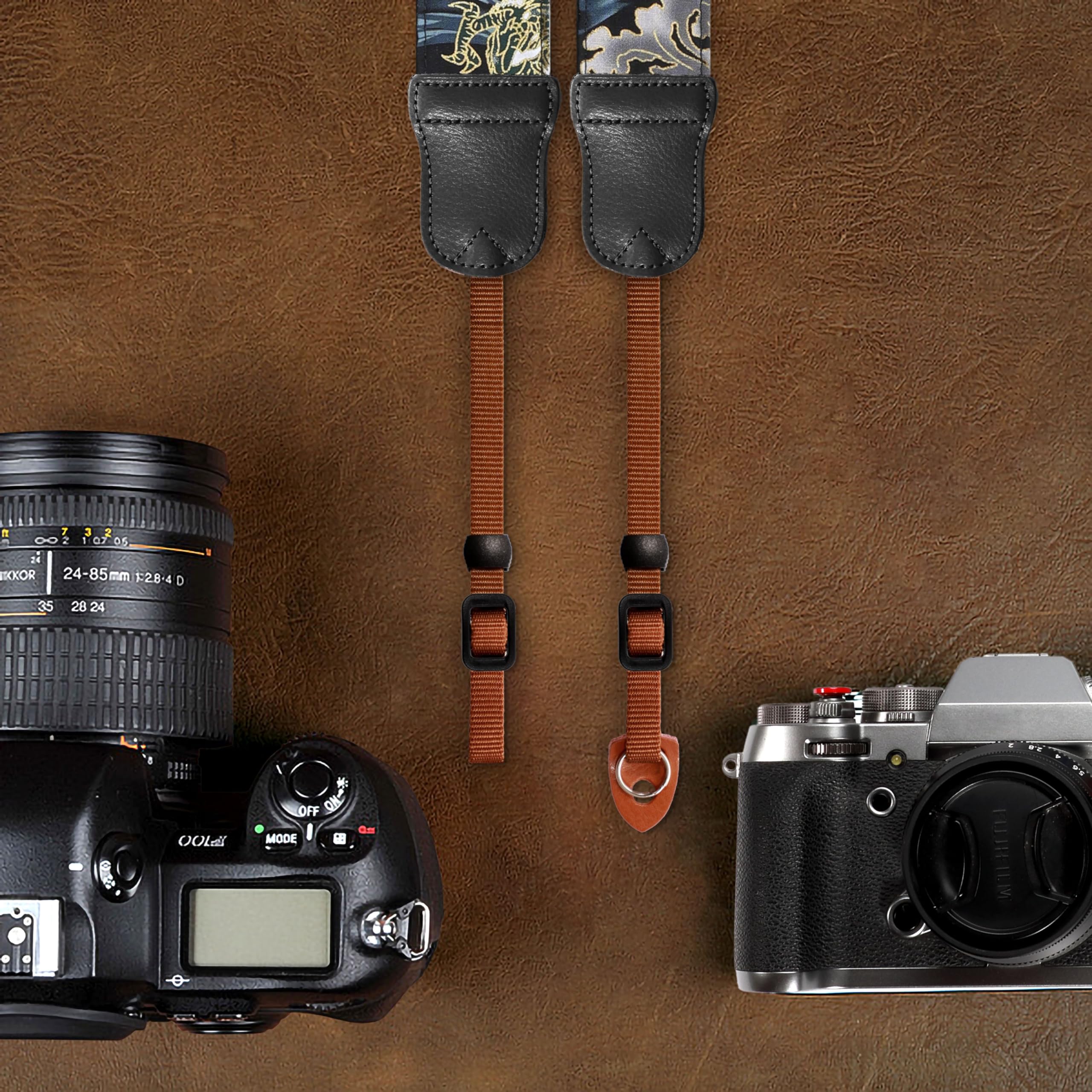 Padwa Lifestyle Blue Wave Kameragurt - 2“ Rindsleder Kopf Baumwolle Kameragurte für Fotografen, Vintage japanischen Kunstdruck verstellbaren Hals & Schultergurt für alle DSLR/SLR-Kameras