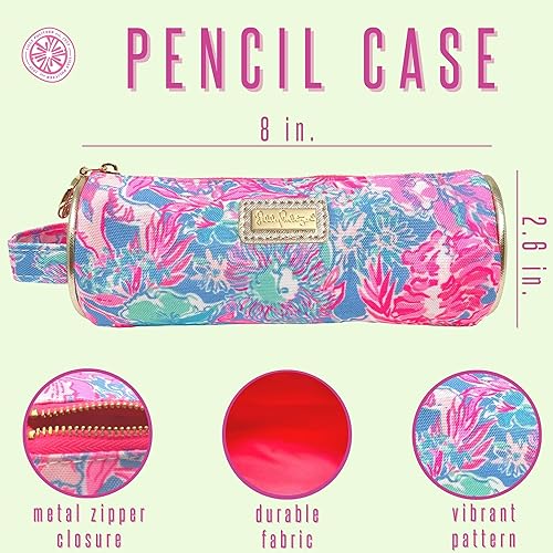 Miniatura 3 de Lilly Pulitzer Viva La Lilly - Funda para lápices rosa, bonita bolsa de viaje con asa de transporte y cierre de cremallera, color rosa