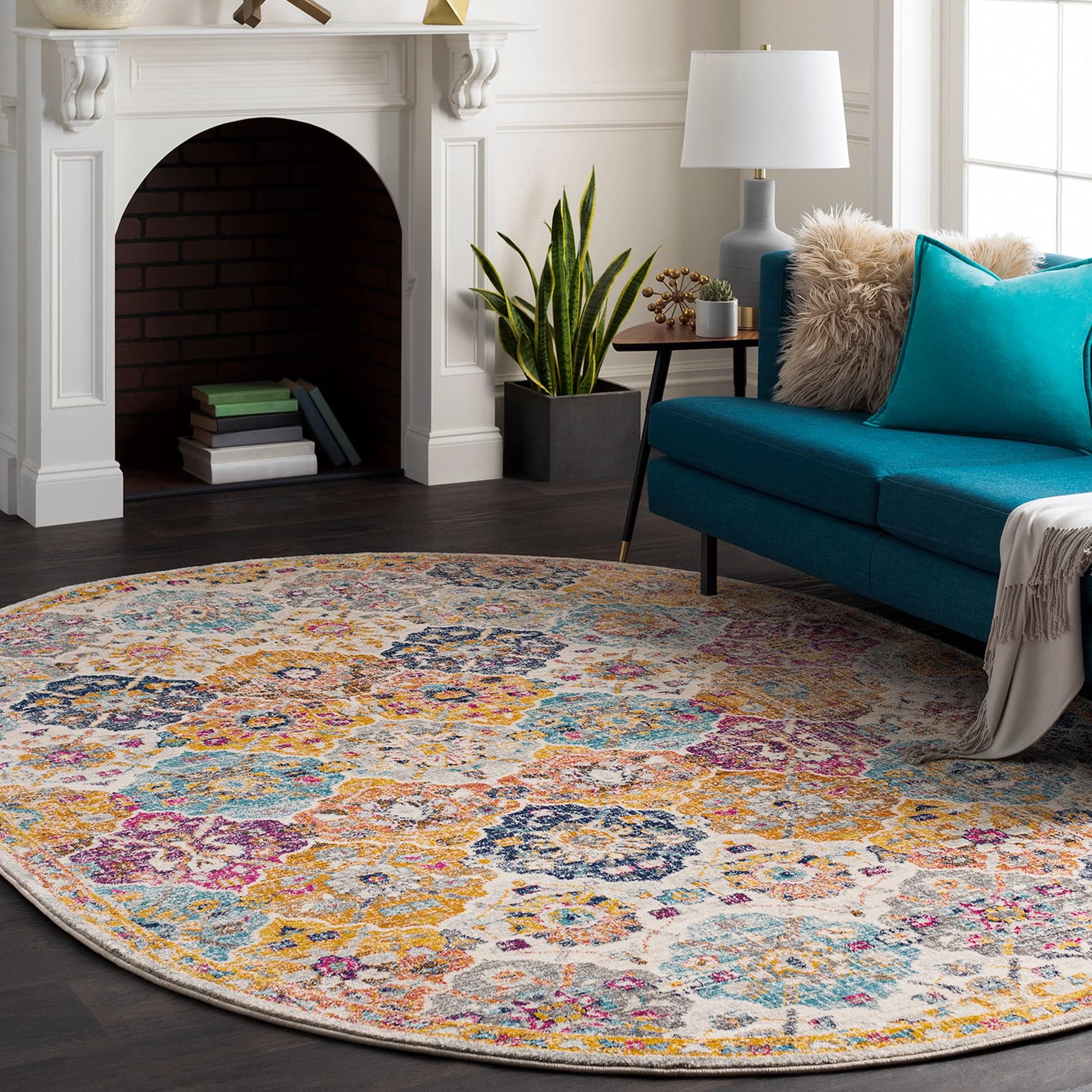Livabliss Sicily Vintage Rug - Area Rugs Living Room 200x274 cm, Dining Floor, Kitchen, Traditional Multicoloured Boho Style, Easy Care Pile, Bohemian Large Rug, Mustard, Orange, Burgundy