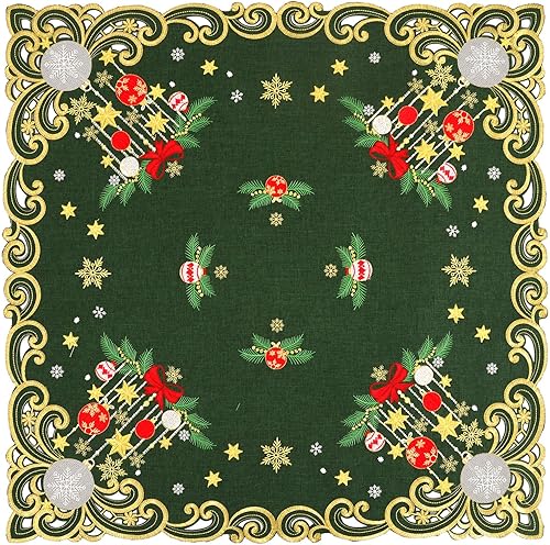 Miniatura 2 de Simhomsen Mantel cuadrado pequeño bordado de Navidad, adorno (rojo A)