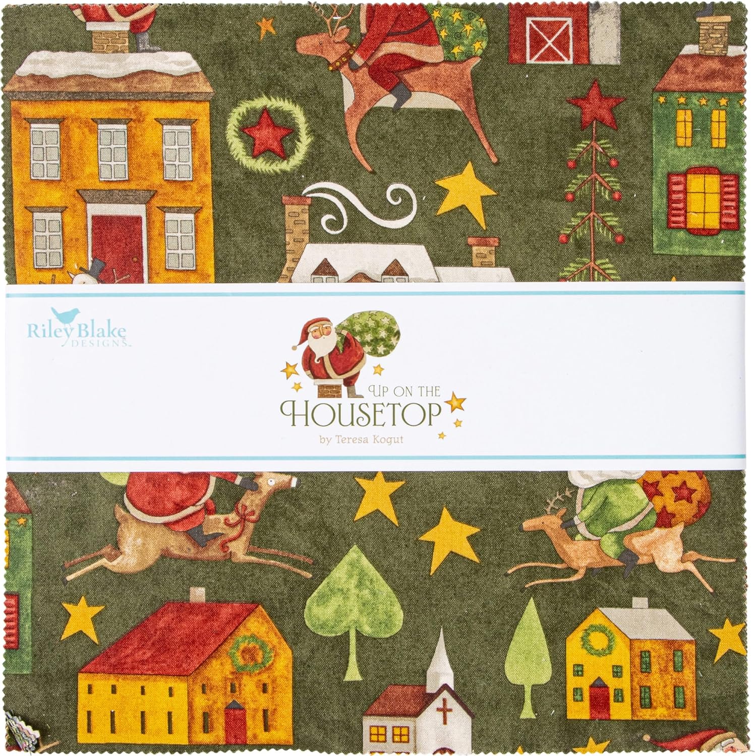 Teresa Kogut Up on The Housetop 10" Stacker 42 10-inch Squares Layer Cake Riley Blake 10-14730-42